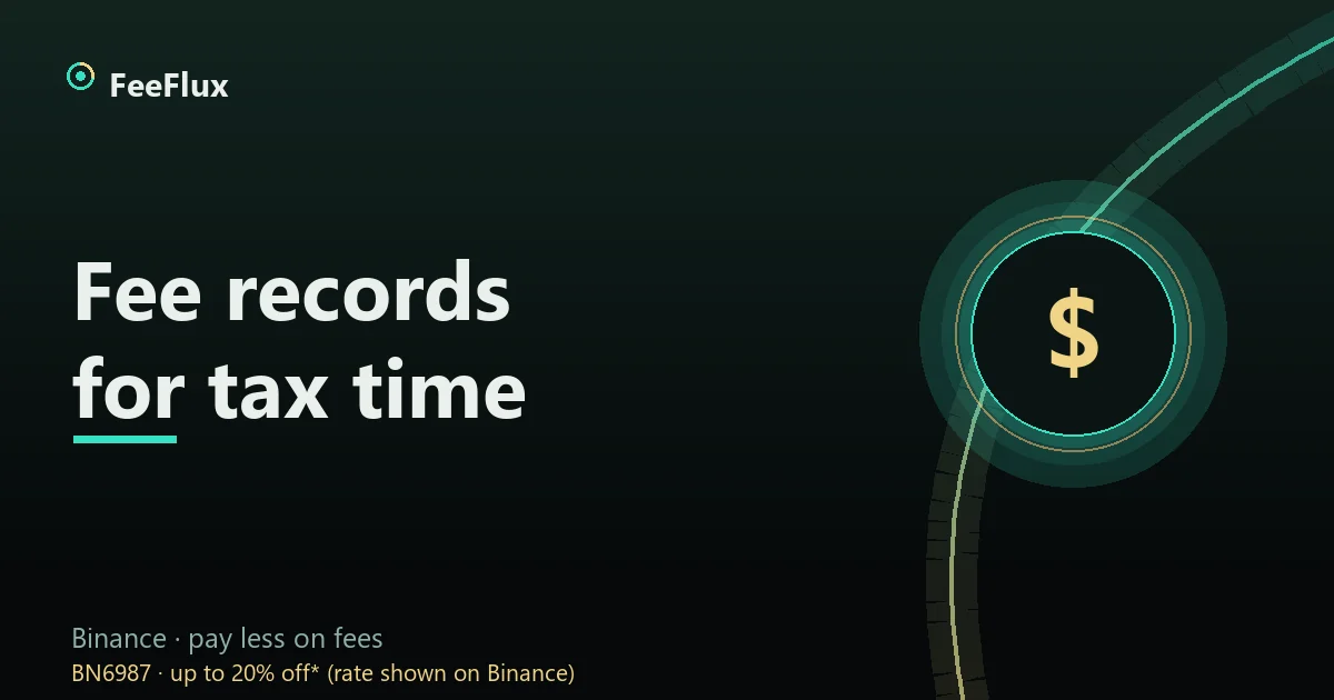 Binance fee exports kept as records: trade history rows, fee column and an export file dated for the archive